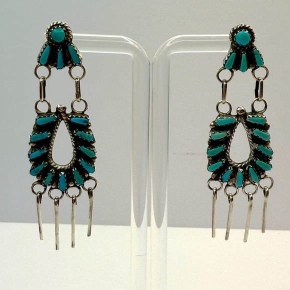 Antique Zuni sterling silver earrings sleeping beauty turquoise - Picture 1 of 10